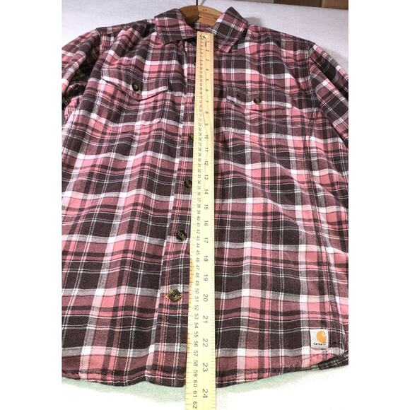 Carhartt Plaid Western Flannel Button up Shirt Pockets Burgundy Unisex Sz S 4/6 - Picture 5 of 8